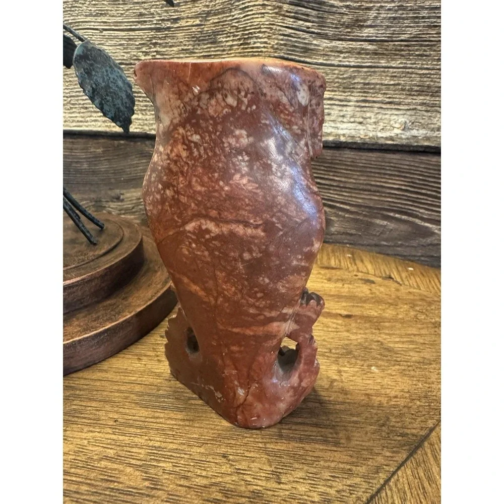 Vintage Hand Carved Chinese Flower Leaves,‎ Plants Natural Soapstone Ornate Vase